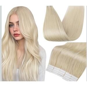 Full Shine Tape in Human Hair Extensions Brazilian 20pcs 10” 60 Platinum Blonde